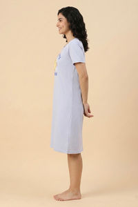 Zivame Farm Lore Knit Cotton Knee Length Nightdress - Xenon Blue — thumbnail 3